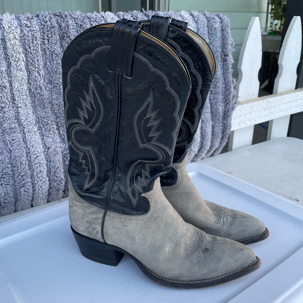Tony Lama Cowboy Boots Black Gray Pointed Toe Men’s Size 8.5 Leather